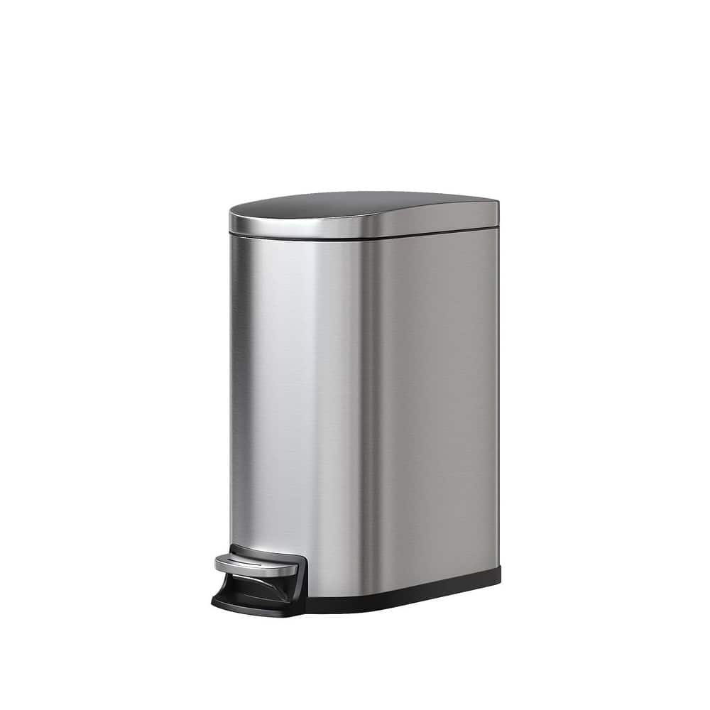 13 Gallon Stainless Steel Kitchen Trash Can with Inner Bucket - Slim Design Soft-Close Lid and Foot Pedal Silver