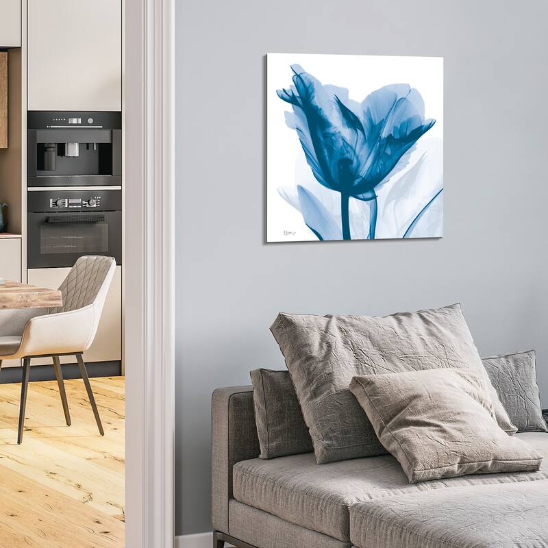 "Lusty Blue Tulip" Frameless Free Floating Tempered Glass Panel Graphic Wall Art