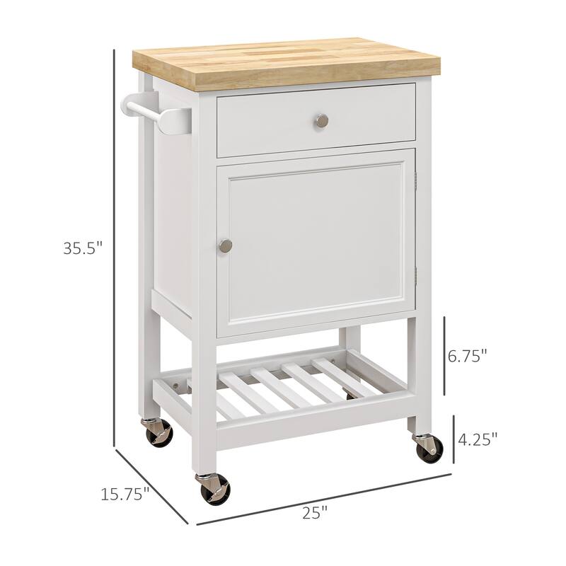 Utility Kitchen cart, Rolling Kitchen Island with Smooth Rubberwood Top, Narrow Butcher Block Surface on Wheels