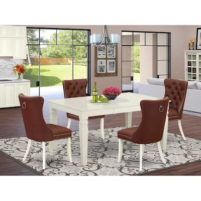 Linen White 5 Piece Dining Set - Kitchen Table with Leaf & 4 Chairs