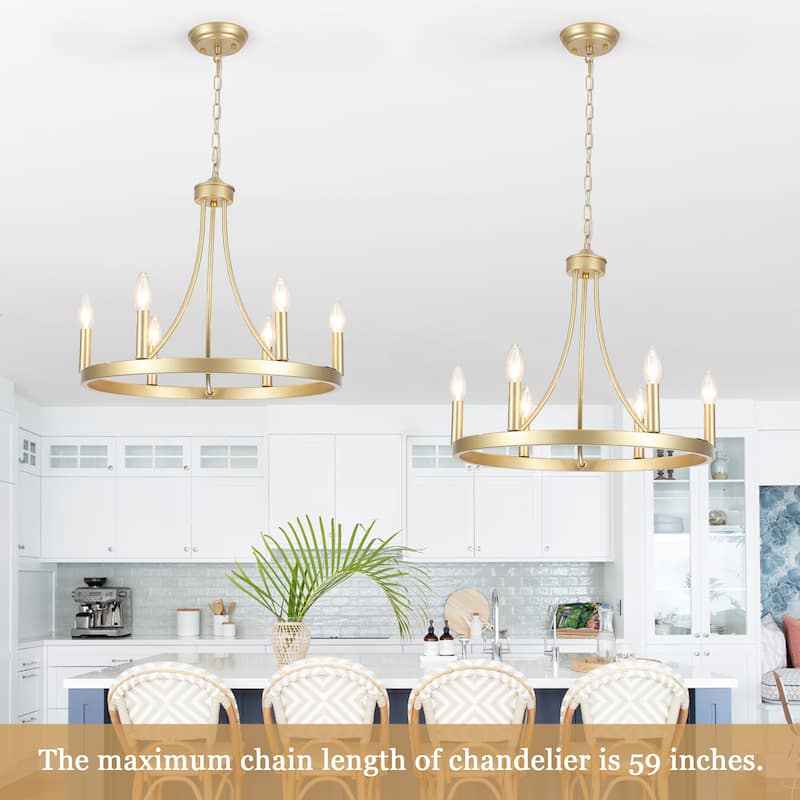 6-Light Farmhouse Candle Circle Hanging Wagon Wheel Chandelier Lighting for Kitchen Island