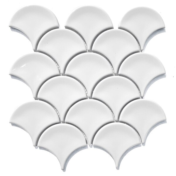 Miseno MT-WHSMNTFSC-WH Monet - 4" x 4" Deco Wall Mosaic Tile - Glossy Porcelain Visual - White