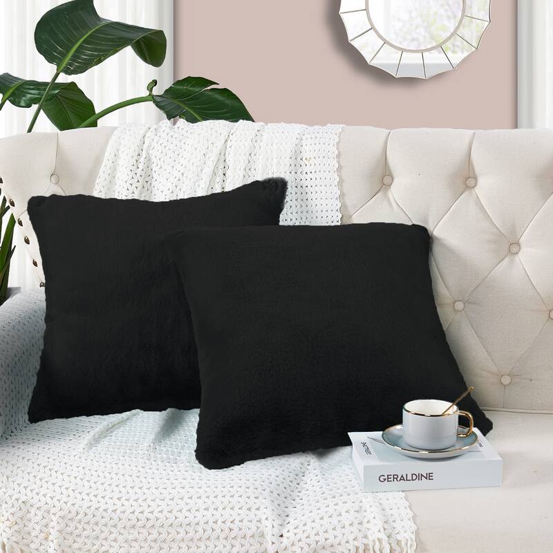 Home Soft Things FoxFauxFur Pillow Shell Set 2pcs 20"X20" - Pirate Black