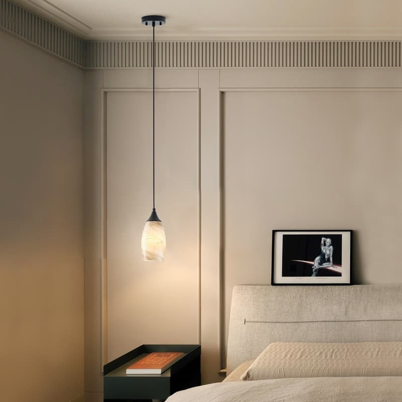 Black Metal and Glass Pendant Light for Kitchen Island Dining Room