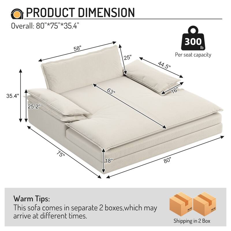 Oversized Double Chaise Lounge Chair, Upholstered Chenille Reading Chair with Large Pillows & Wide Armrests
