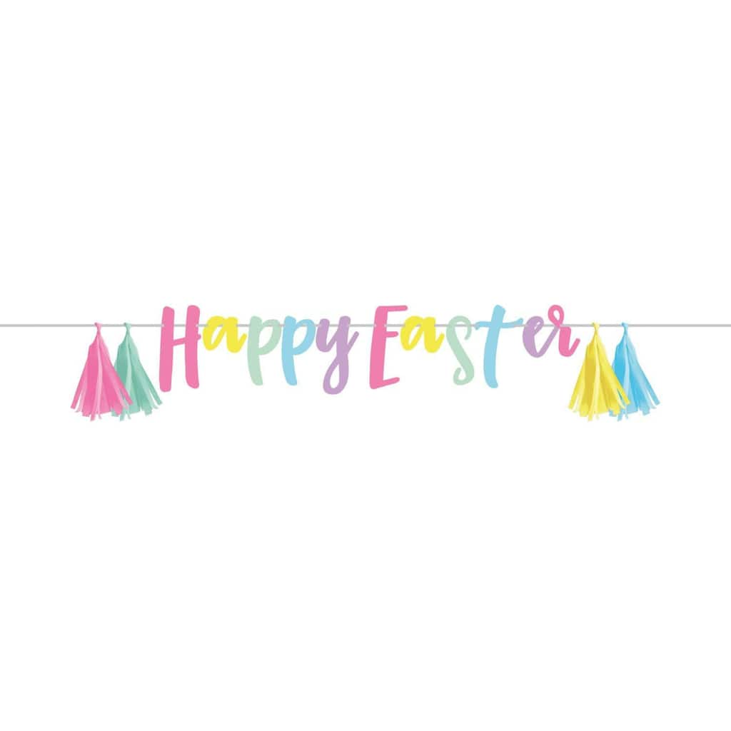 Happy Easter Wall Banner with Tissue Tassels - 60" - Multicolor - Club Pack of 12
