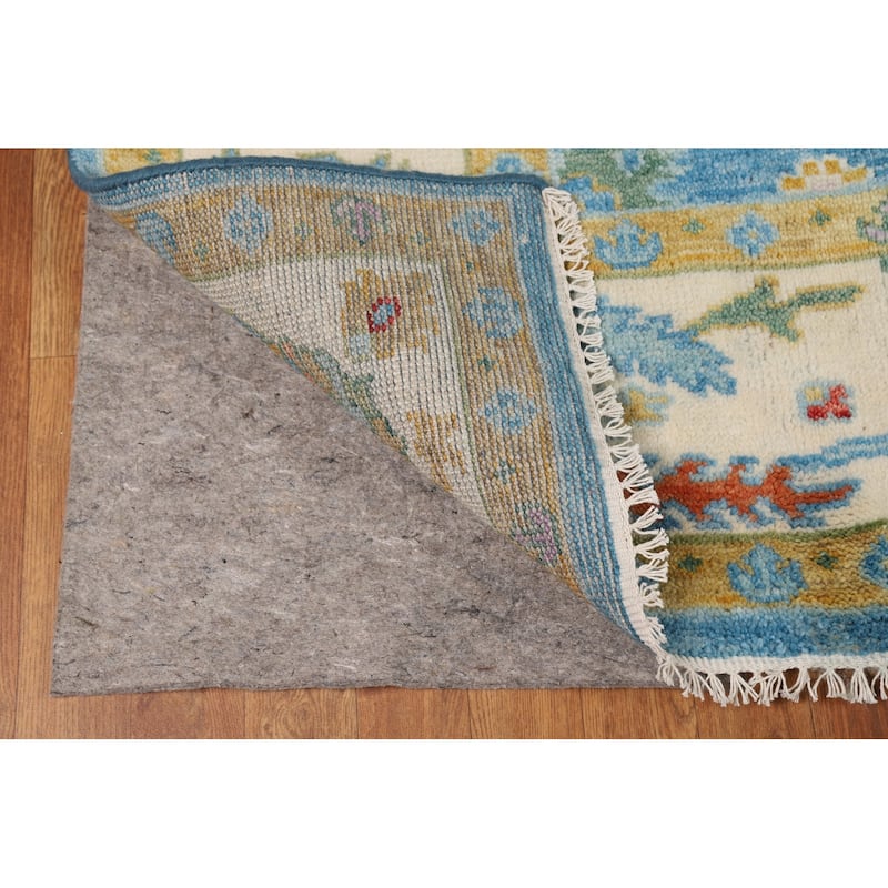 Light Blue Oushak Indian Area Rug Hand-Knotted Wool Carpet - 7'11"x 9'7"