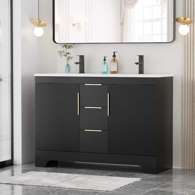 Vertical Stripes Bathroom Vanity Set with Sink Top & Faucet