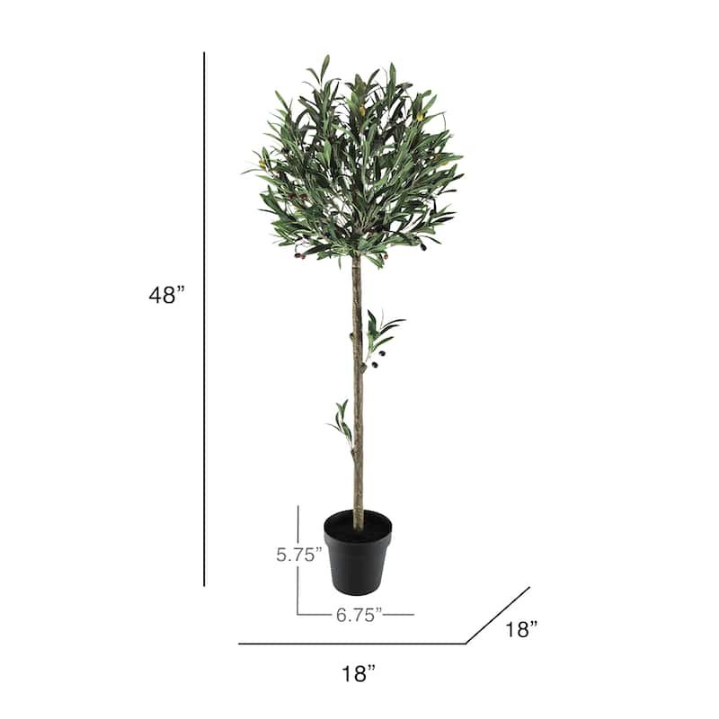 4ft Artificial Olive Tree Topiary Plant in Black Pot - 48