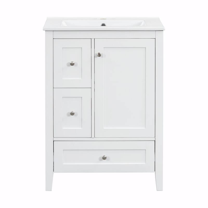 24-Inch Bathroom Vanity with Storage, Adjustable Shelf, Removable Dividers