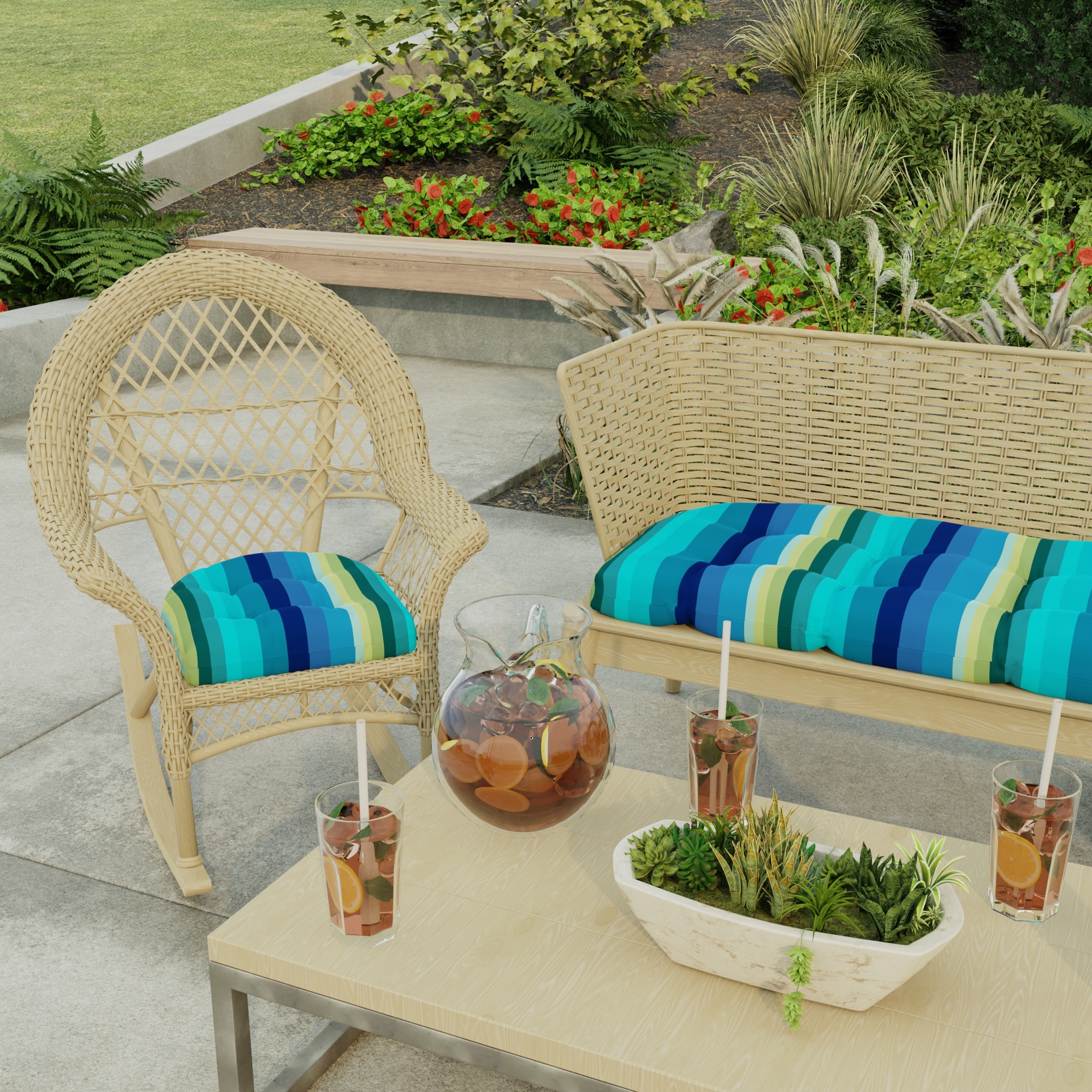 Greendale Home Fashions 21 in. x 42 in. Outdoor Dining Chair Cushion Sunset Multi-Color Stripe (2-Pack)