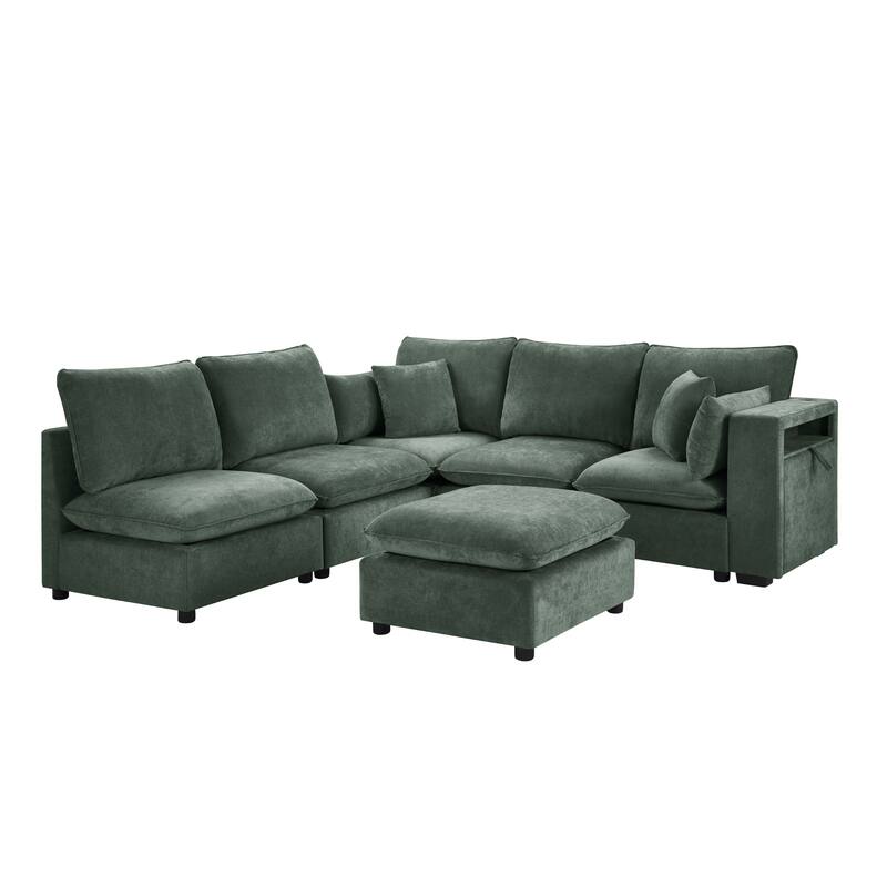 GDFStudio - Modular 93.7" 5-Seat Chenille Sectional Sofa with Storage & USB