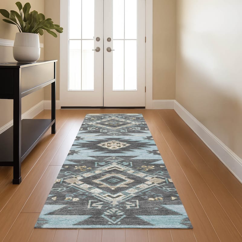 Premium Washable Super Soft Global Tribal Mayfield Rug - Teal - 2'3" x 7'6"