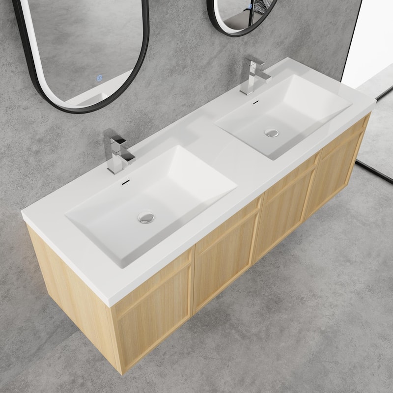 BNK 48/60 inch Wall-Mounted Bathroom Vanity With Sink, Floating Bathroom Vanity with Soft Close Doors