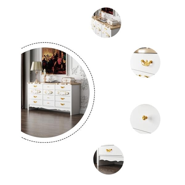 Luxury White and Gold 12-Drawer Dresser with Pine Wood Top Elegant Storage  Cabinet for Bedroom or Living Room - On Sale - Bed Bath & Beyond - 43214436