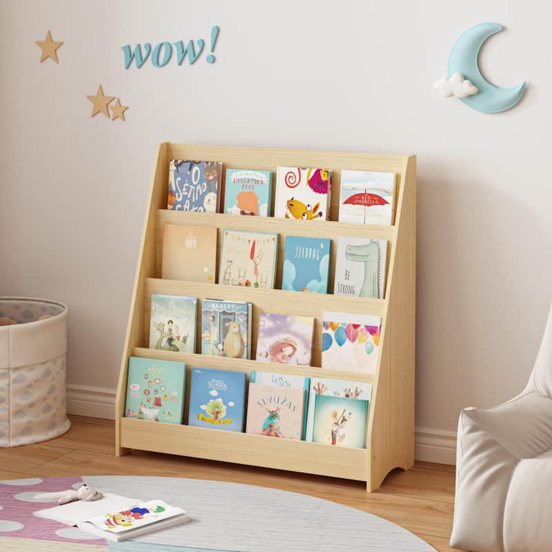 4-Tier Kids Bookshelf, Toddler Book Display Shelves, Helps Keep Bedrooms, Playrooms, and Classrooms Organized