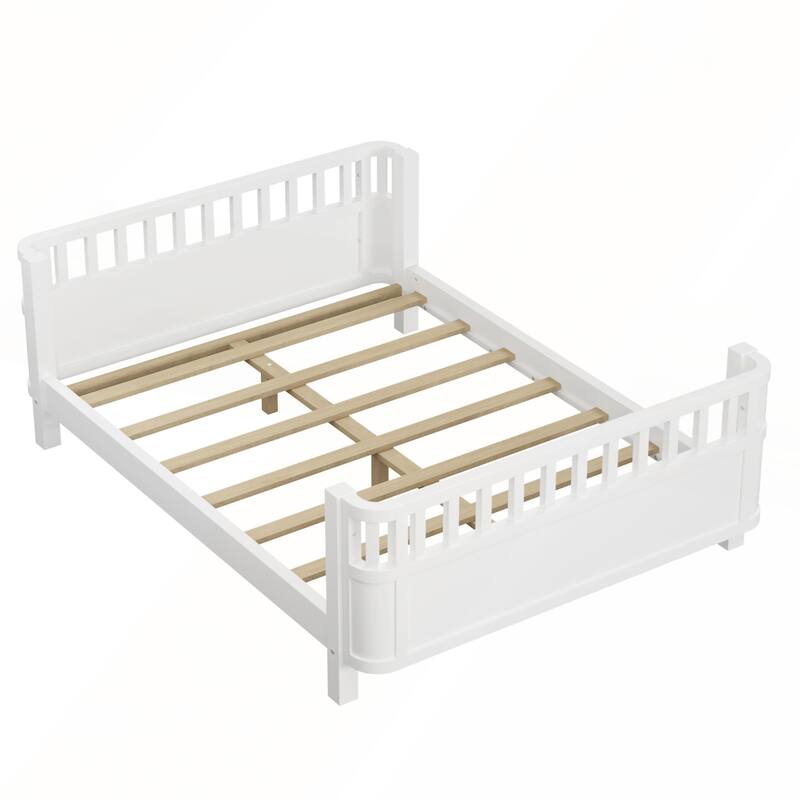 Wood Platform Bed with Rails for Girls and Boys