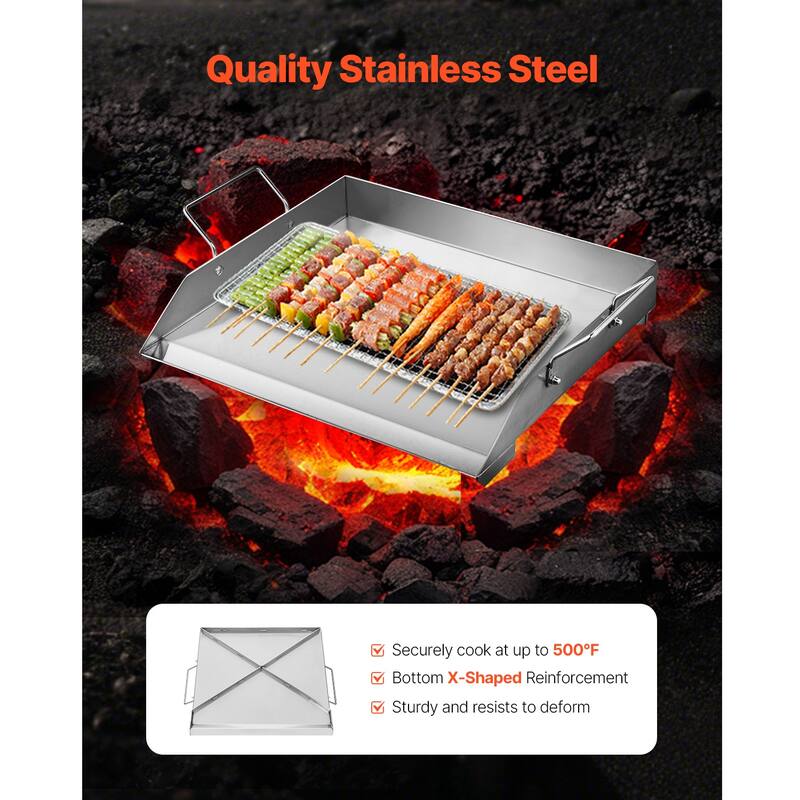Anmytek Stainless Steel Flat Top Grill Griddle Pan 18x16 BBQ