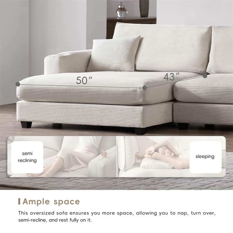 134"*54"Oversized Corduroy Sectional Sofa,L Shaped Cloud Couch