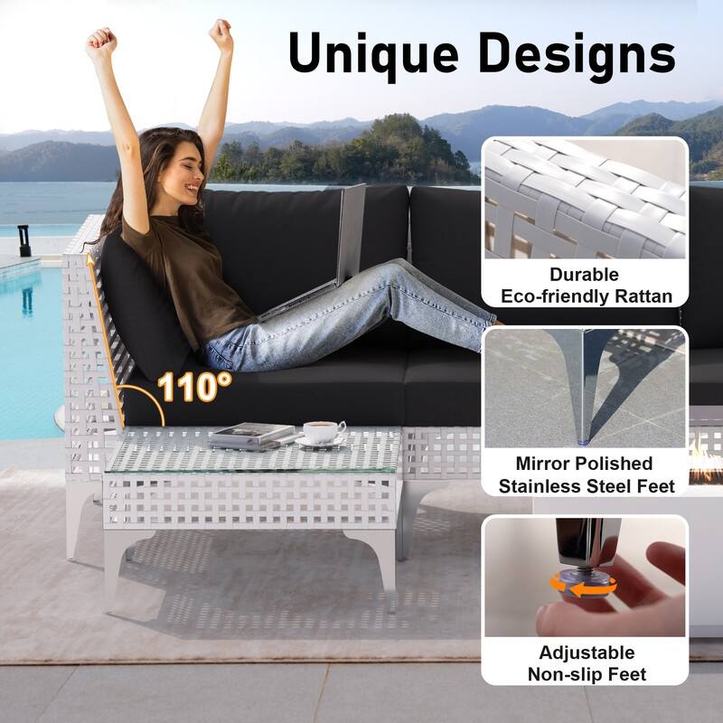 FINCATI Oversized Outdoor Furniture with Rectangular Fire Pit Table, 9-piece Luxurious High-back Patio Wicker Conversation Set
