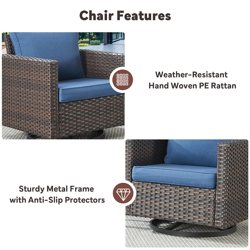 5 Pieces Fire Pit Table with Sofa Swivel Chair Set