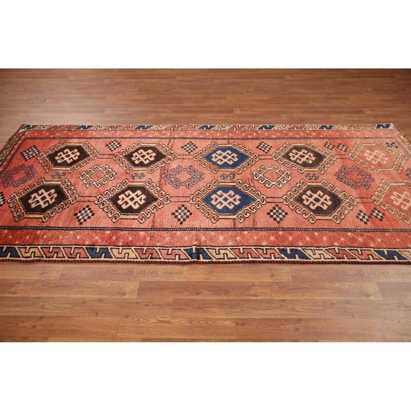 Hand Knotted Oriental 100% Wool Carpet Traditional Geometric Red Qashqai Runner Rug - 8' 9'' X 4' 0''
