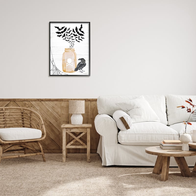 Stupell Spooky Bats Flying Black Raven Spider Web Framed Wall Art