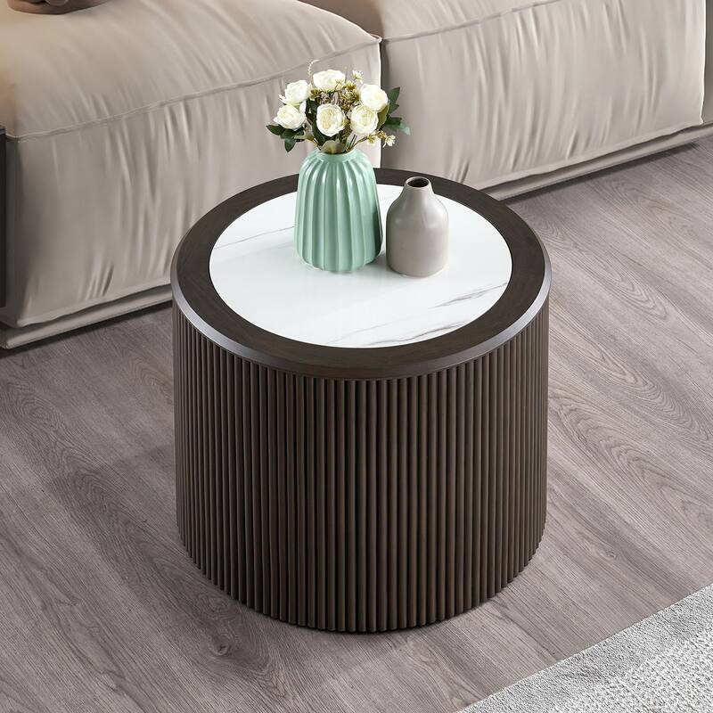 Modern Marble Pattern Coffee Table 23.62 inch Round End Coffee Table for Living Room,Small Side Table with Sturdy Pedestal