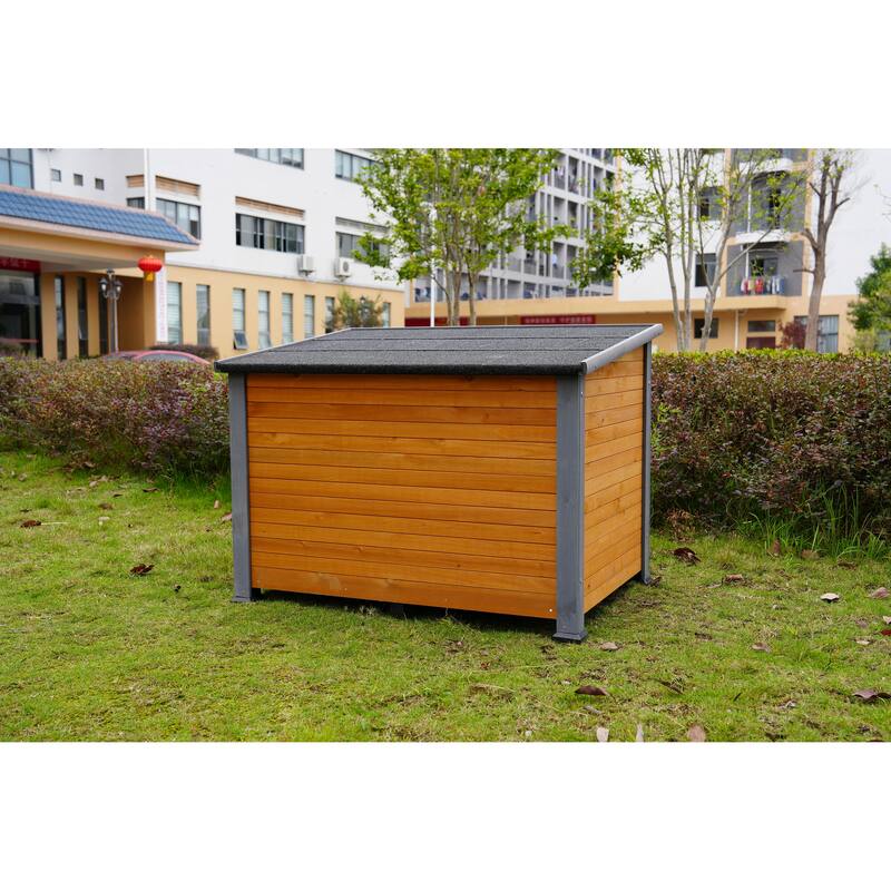 45" Winter Warm Outdoor Indoor Dog House, Made Of Solid Wood, Plastic Curtain, Insulation Mat