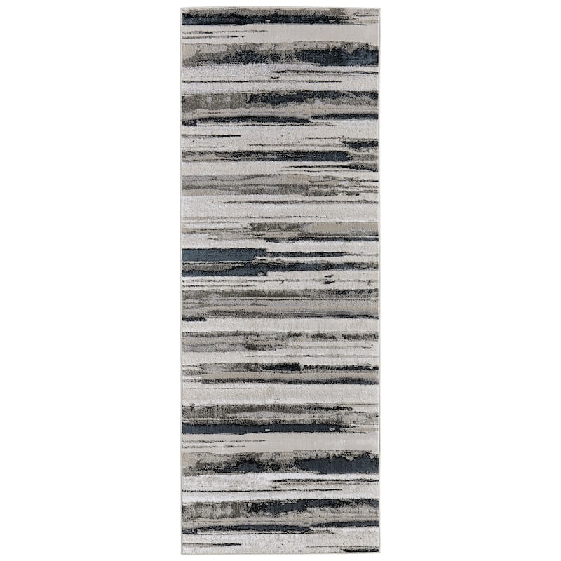 Orin R3049 Abstract Modern Area Rug - 2'10" x 7'10" - Silver/Gray/Black