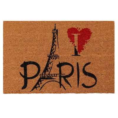 Sheltered Coconut Door Mat Printed Paris Eiffel 24x16 Natural