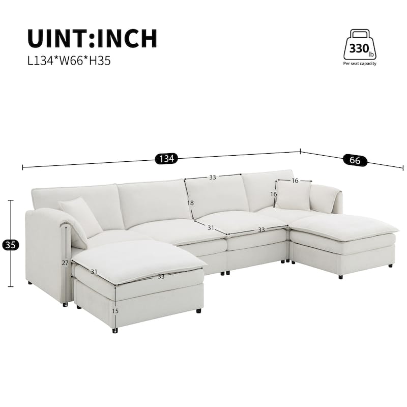 Chenille Modular U Shaped Sectional Sofa with Double Cushions