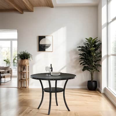 Espresso Wood Counter Height Nailhead Round Dining Table