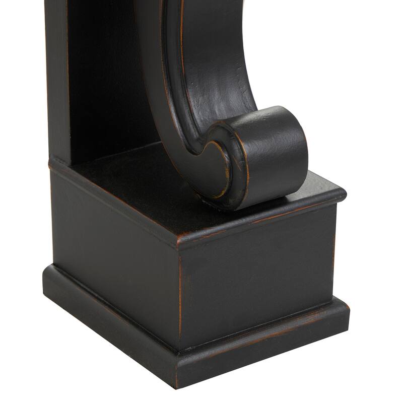 Black Wood Freestanding Scroll Decorative Fireplace Mantle with Floral Accents