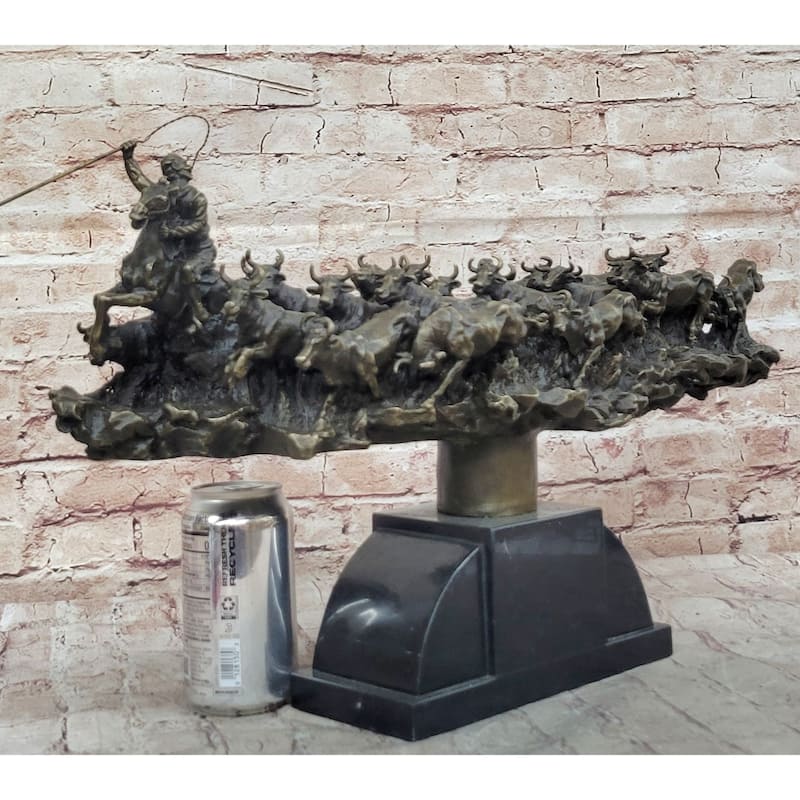 Cattle Drive Western Americana Bronze Cowboy Rancher Sculpture C.M. Russell Art