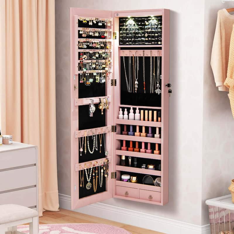 Costway Mirrored Wall & Door Mounted Jewelry Cabinet Storage Organizer - See Details