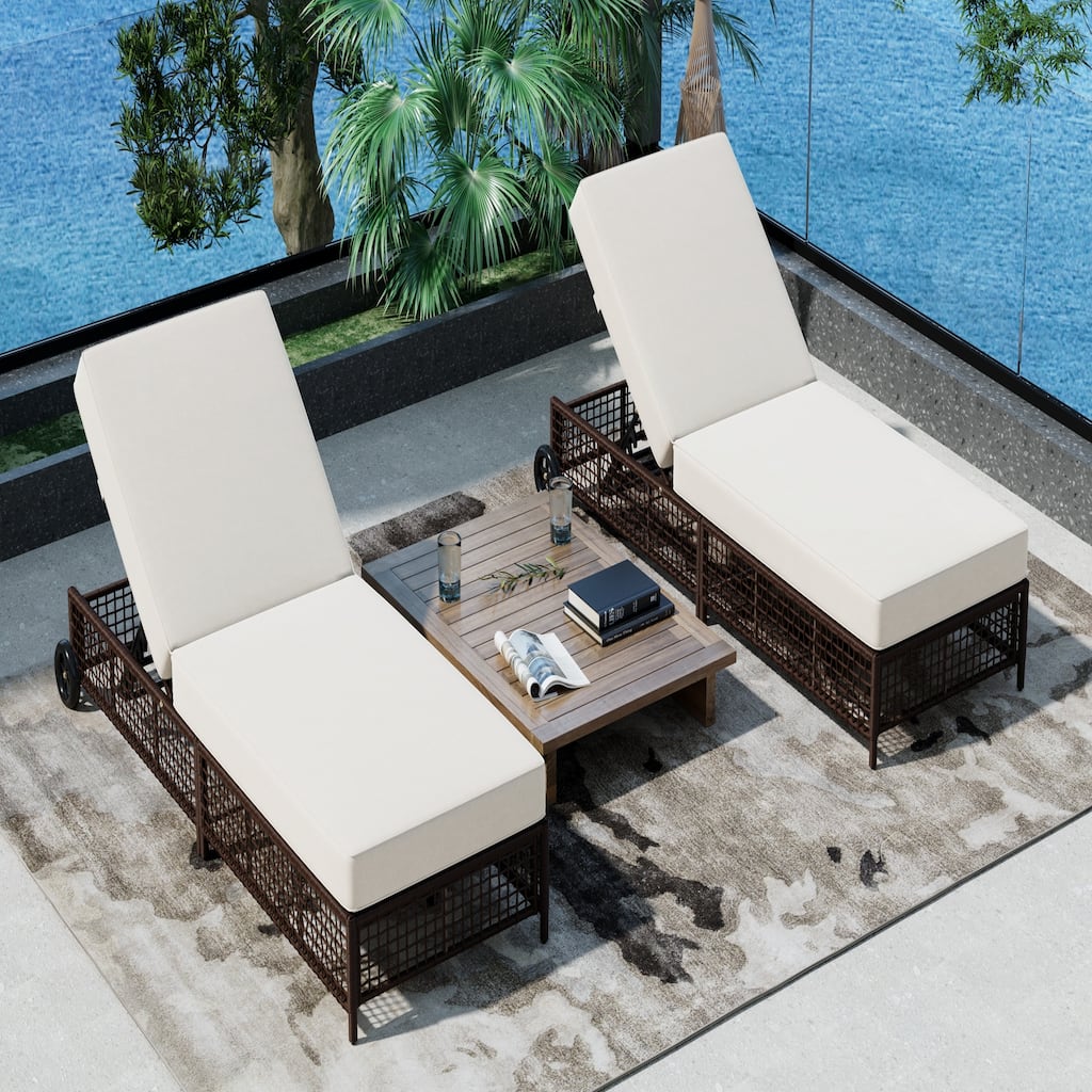 Outdoor Lounge Chair Set of 2(Brown and Beige)