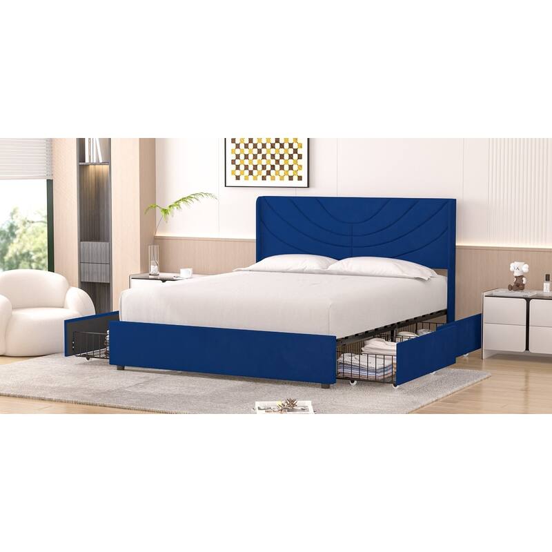 Javlergo Upholstered Bed with Tufted Headboard Bed Frames with Storage Drawers Princess Platform Bed with Wooden Slats Support