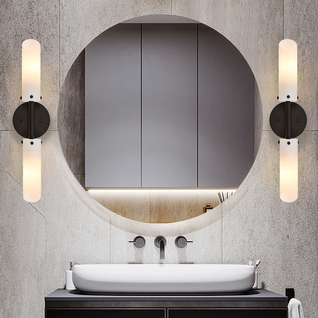 2 LT White Glass Bathroom Wall Sconce Oil Rub Bronze - Oil rub Bronze