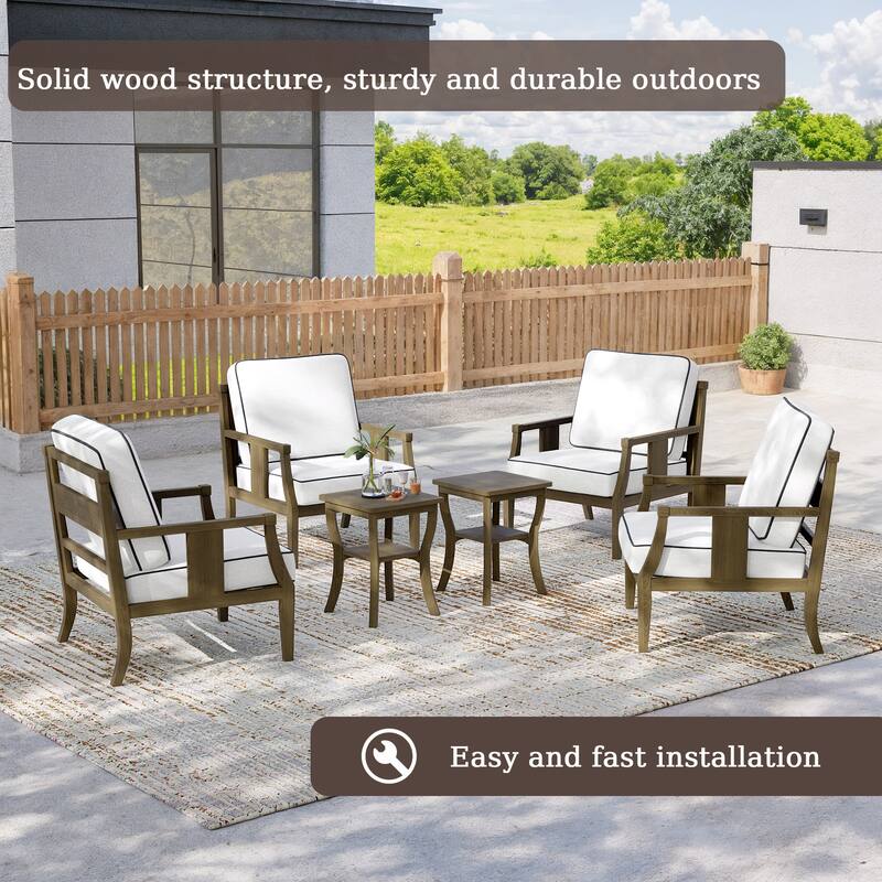 6-piece Outdoor Teak Seating Set Club Chairs with Cushions