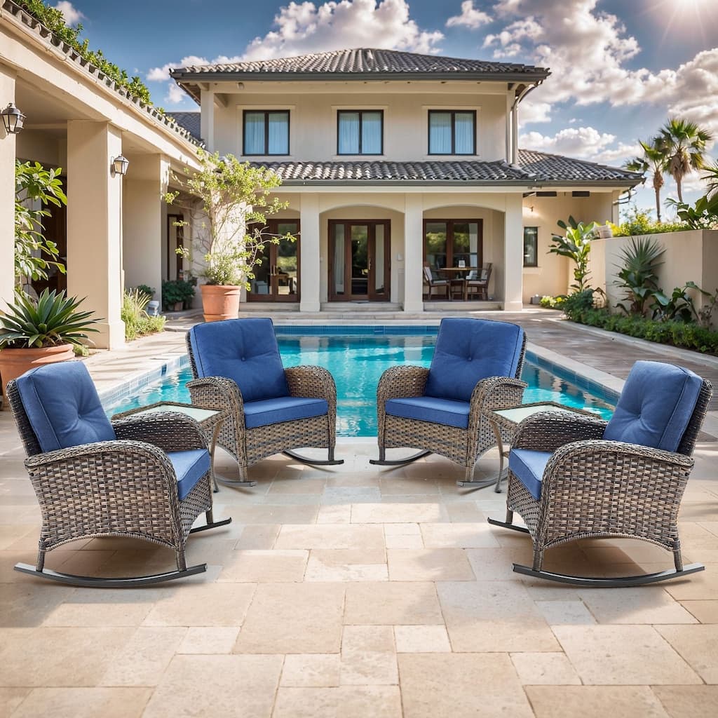 Gymojoy Ergonomic Swivel & Glider / Rocking Chair Set with Side Tables Outdoor Patio Furniture Set