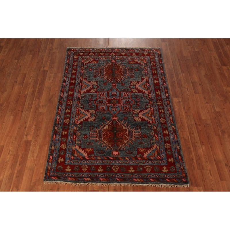 Geometric Khotan Oriental Rug Handmade Wool Carpet - 4'1"x 6'1"