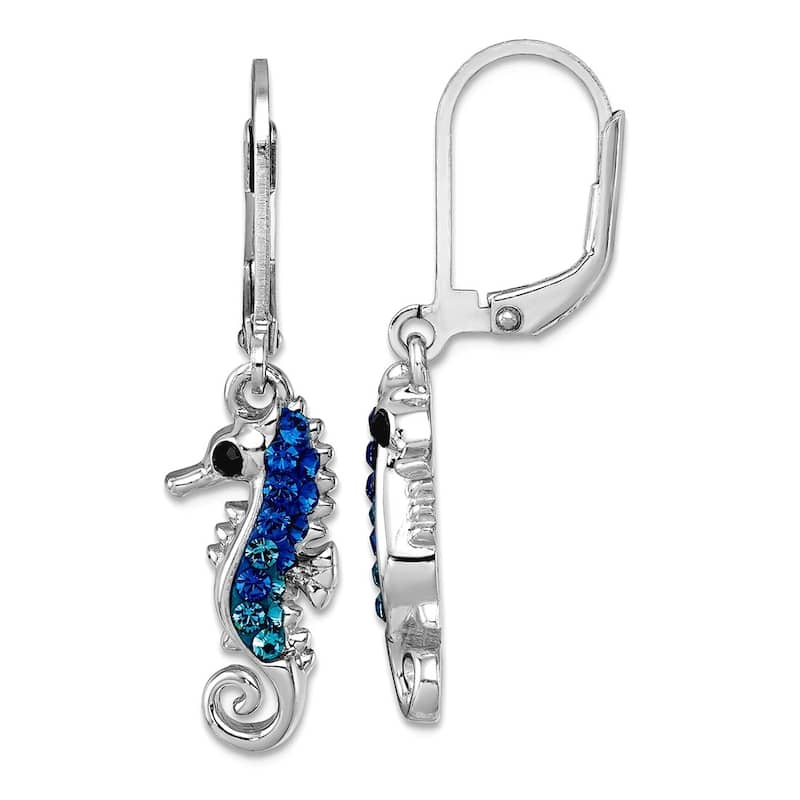Curata 925 Sterling Silver Blue Crystal Nautical Starfish, Whales Tail or Seahorse Leverback Earrings - Whales Tail