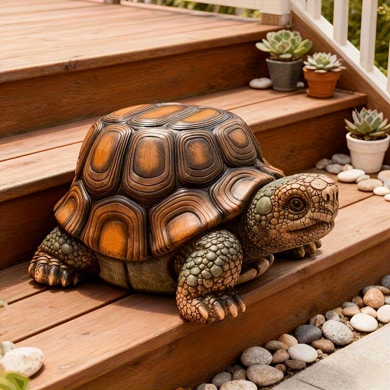 18"Garden Turtle Statue Stool, Simulated Animal Resin Sculpture, Multi-Purpose Decorative Stool for Living Room, Balcony