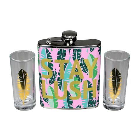 Tropical "Stay Lush" Flask and Shot Glass Gift Set 7 oz.