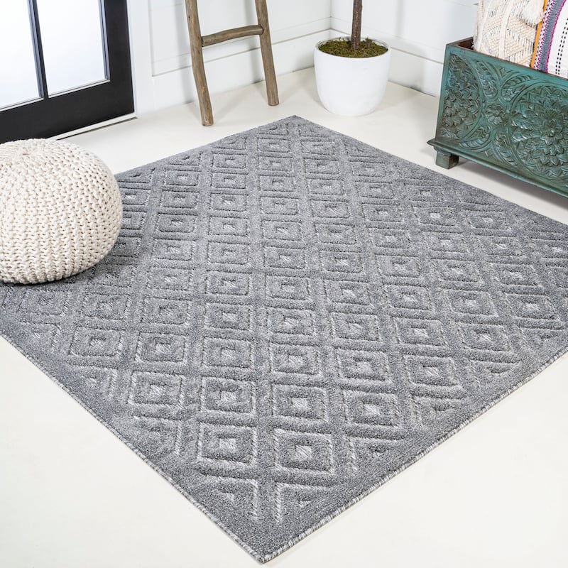 JONATHAN Y Ankara Neutral Diamond Trellis Indoor/Outdoor Area Rug