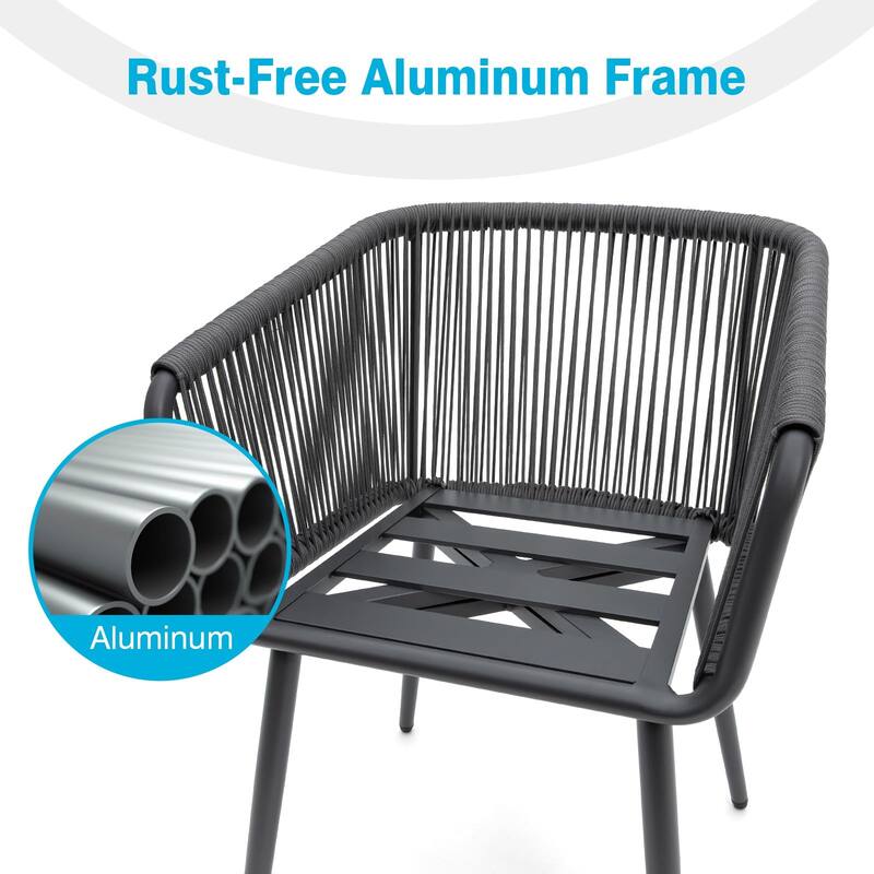 Outdoor Woven Rope Dining Chairs with Armrests (Set of 2)