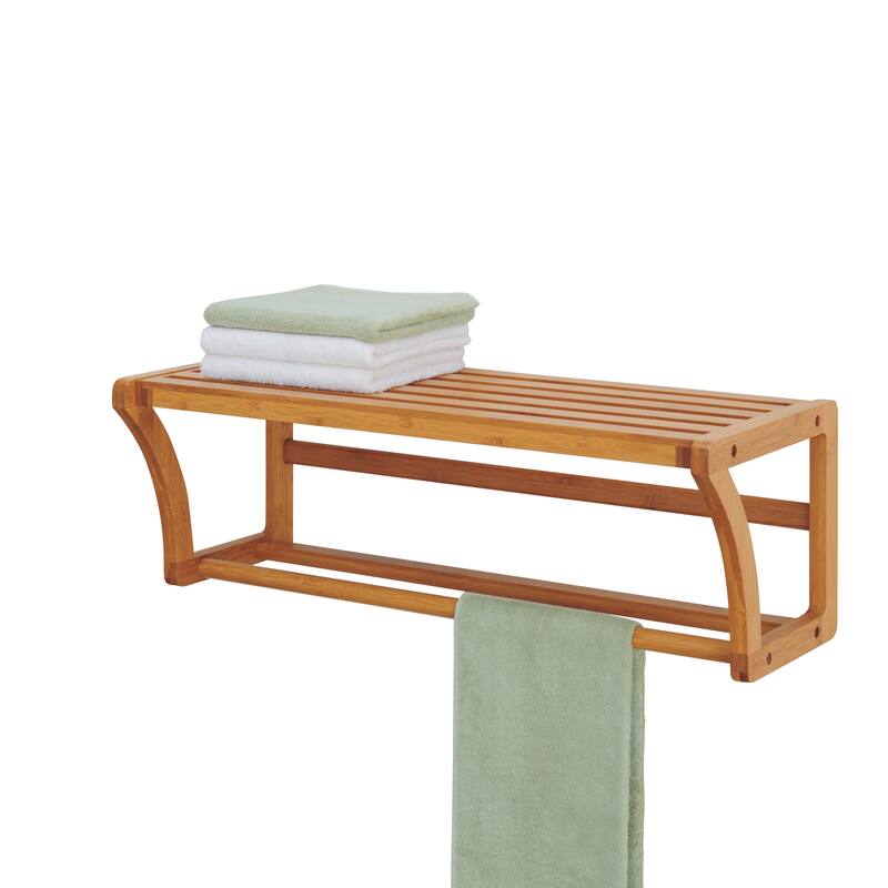 Organize It All Bamboo Wall Mounted Shelf with Towel Bar - 23.5x10x8