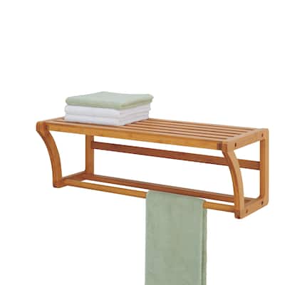 Organize It All Bamboo Wall Mounted Shelf with Towel Bar - 23.5x10x8