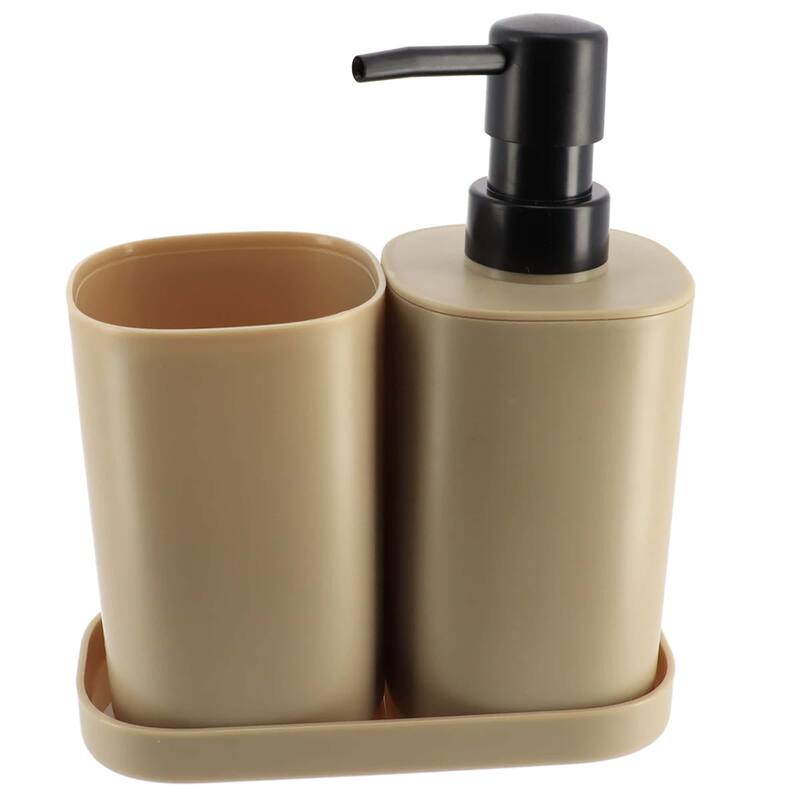 Set of 3 Bathroom Accessories- Tumbler, Soap Dispenser and Soap Dish Beige